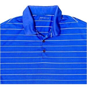 Nike Golf Dri Fit Polo Shirt Mens Blue‎ Striped Athletic Preppy Golfwear Sz 2XL